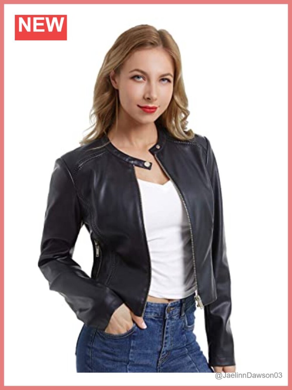Faux Leather Moto Biker Jacket Cropped Motorcycle Outwear